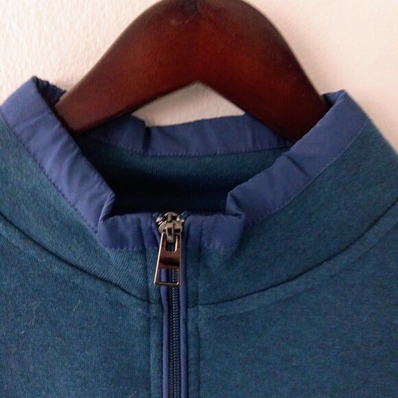 Bugatchi Large Mock Neck Heather Quarter Zip Sweater-Pullover-Peacock-Nylon Trim - Picture 3 of 10